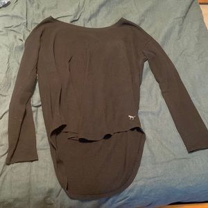 PINK long sleeve black waffle top